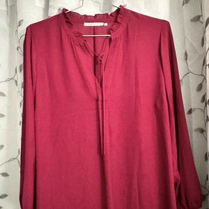 Violet & Claire Pheasant Blouse with Ruffle Neckline & Tie Size 2X
